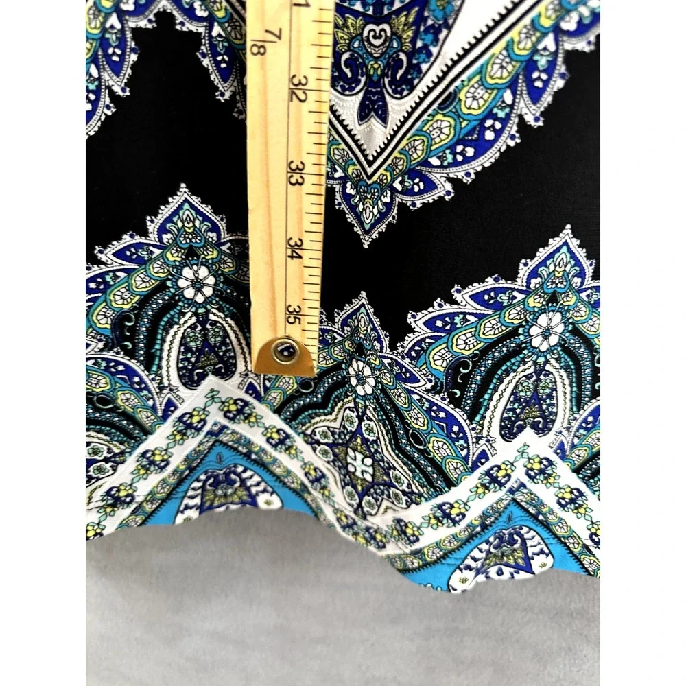 Sandra Dareen‎ Shift Dress Womens 2X Blue Geometric Stretch Art To Wear Boho